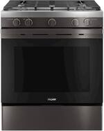 Haier - 5.6 Cu. Ft. Slide-In Gas Convection Range with Self-Steam Cleaning - Black stainless steel - Front_Standard