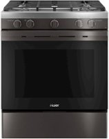 Haier - 5.6 Cu. Ft. Slide-In Gas Convection Range with Self-Steam Cleaning and No-Preheat Air Fry - Black Stainless Steel - Front_Zoom