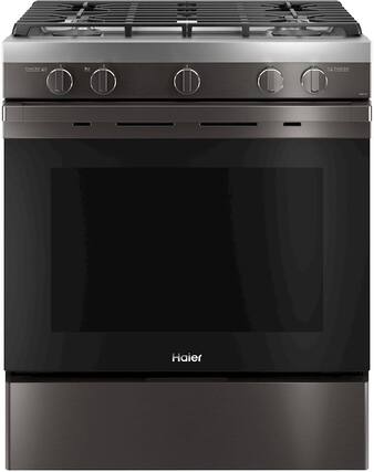 Front. Haier - 5.6 Cu. Ft. Slide-In Gas Convection Range with Self-Steam Cleaning and No-Preheat Air Fry - Black Stainless Steel.