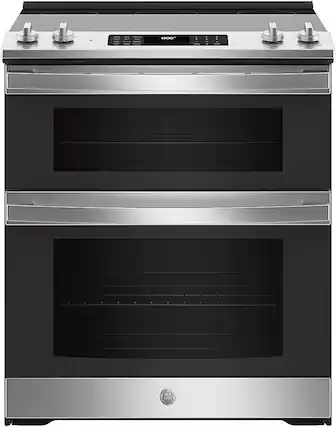 Front. GE - 6.6 Cu. Ft. Slide-In Double Oven Electric True Convection Range with Self-Steam Cleaning and No-Preheat Air Fry - Stainless Steel.