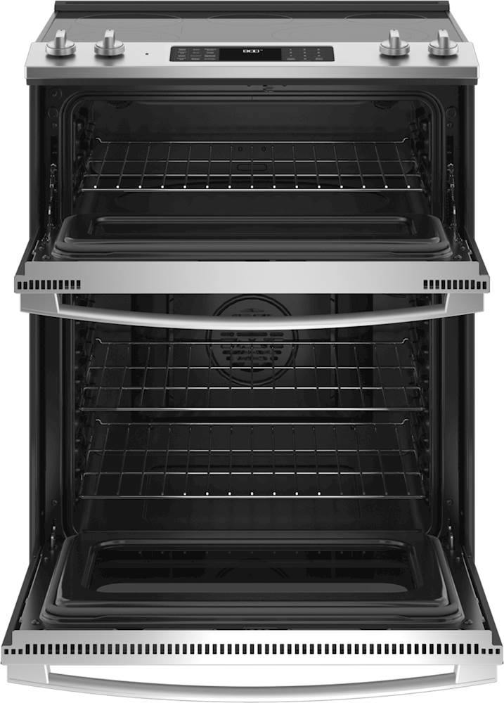 Alt View 1. GE - 6.6 Cu. Ft. Slide-In Double Oven Electric True Convection Range with Self-Steam Cleaning and No-Preheat Air Fry - Stainless Steel.