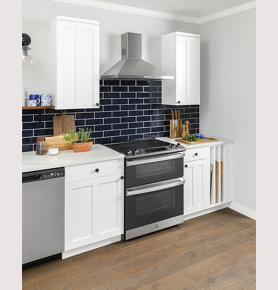 Alt View 25. GE - 6.6 Cu. Ft. Slide-In Double Oven Electric True Convection Range with Self-Steam Cleaning and No-Preheat Air Fry - Stainless Steel.