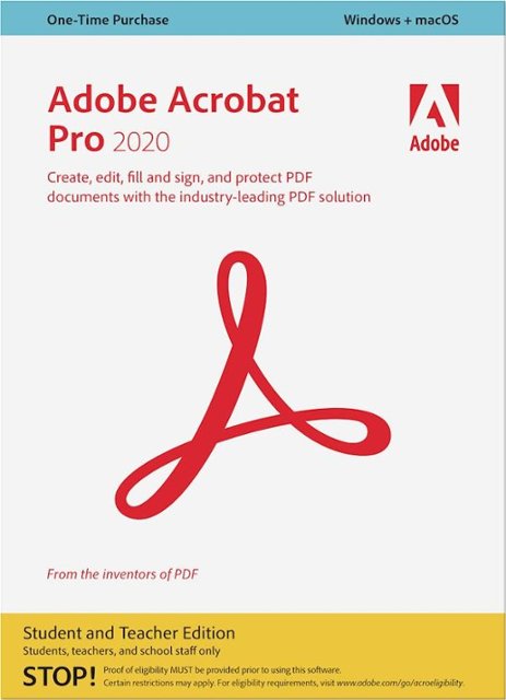 Front Zoom. Adobe - Acrobat Pro 2020: Student and Teacher Edition - Windows.