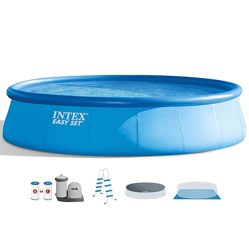 Intex - Inflatable Round Outdoor Above Ground Swimming Pool Set