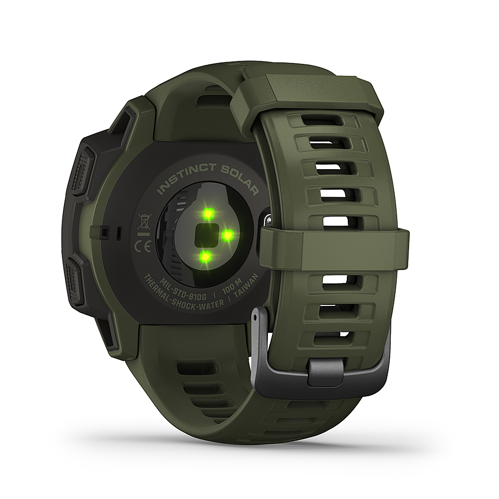 Back View: Garmin - Instinct Solar Tactical GPS Smartwatch 33mm Fiber-Reinforced Polymer - Moss