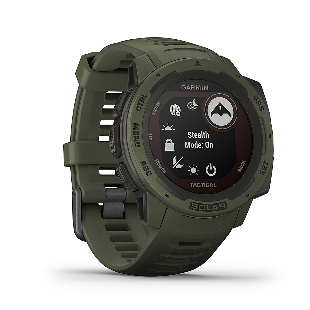 Angle View: Garmin - Instinct Solar Tactical GPS Smartwatch 33mm Fiber-Reinforced Polymer - Moss