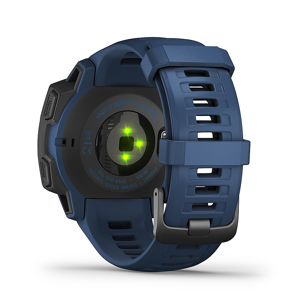 Back View: Garmin - Instinct Solar Smartwatch 45mm Fiber-Reinforced Polymer - Tidal Blue