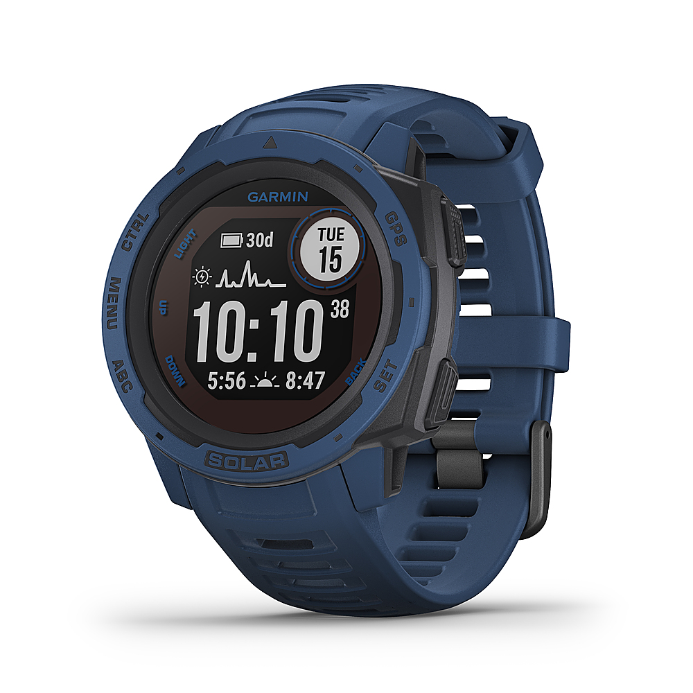 Left View: Garmin - Instinct Solar Smartwatch 45mm Fiber-Reinforced Polymer - Tidal Blue