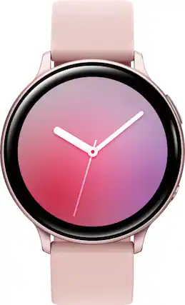 Front. Samsung - Geek Squad Certified Refurbished Galaxy Watch Active2 Smartwatch 44mm Aluminum - Pink Gold.