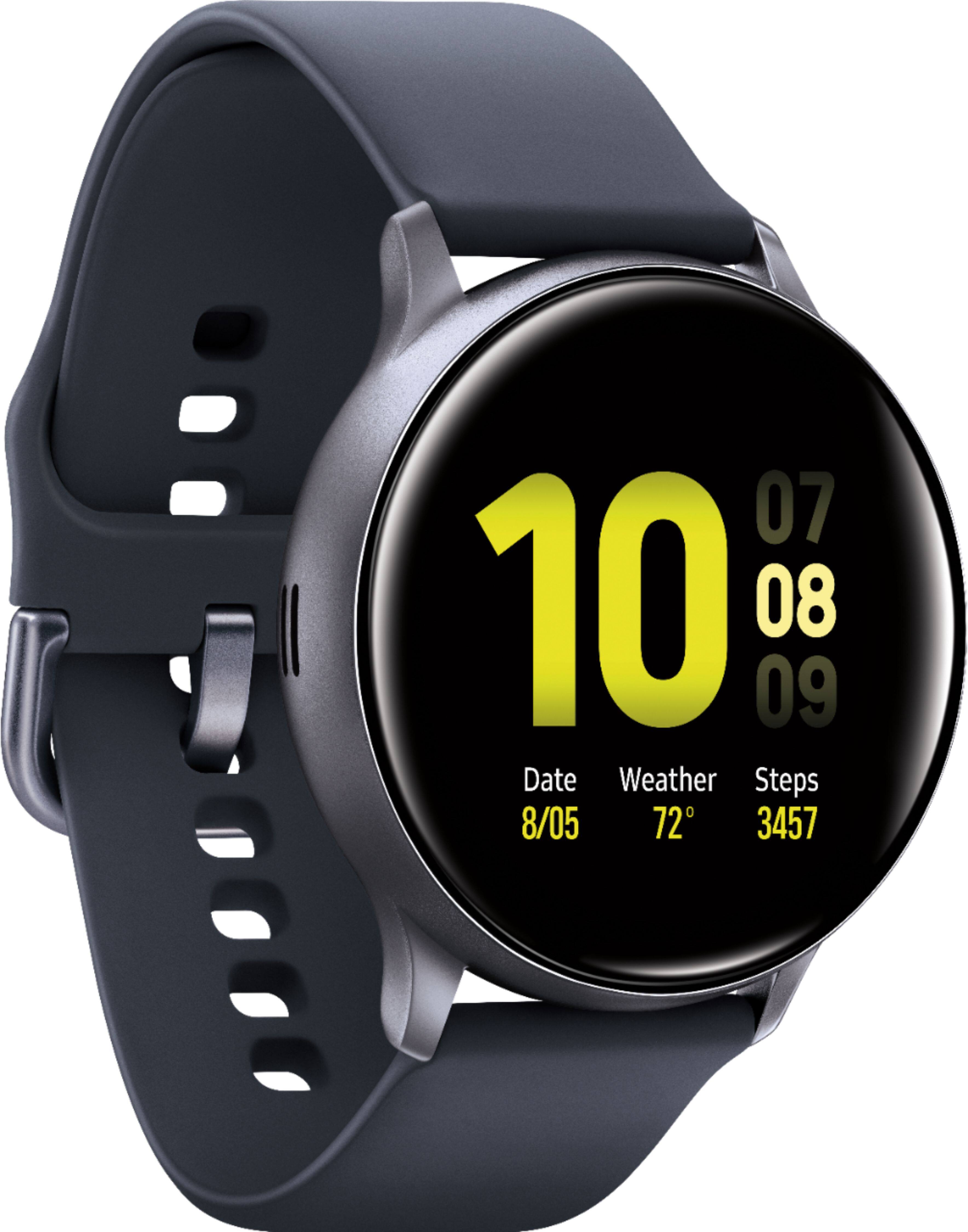 Angle. Samsung - Geek Squad Certified Refurbished Galaxy Watch Active2 Smartwatch 40mm Aluminum - Aqua Black.