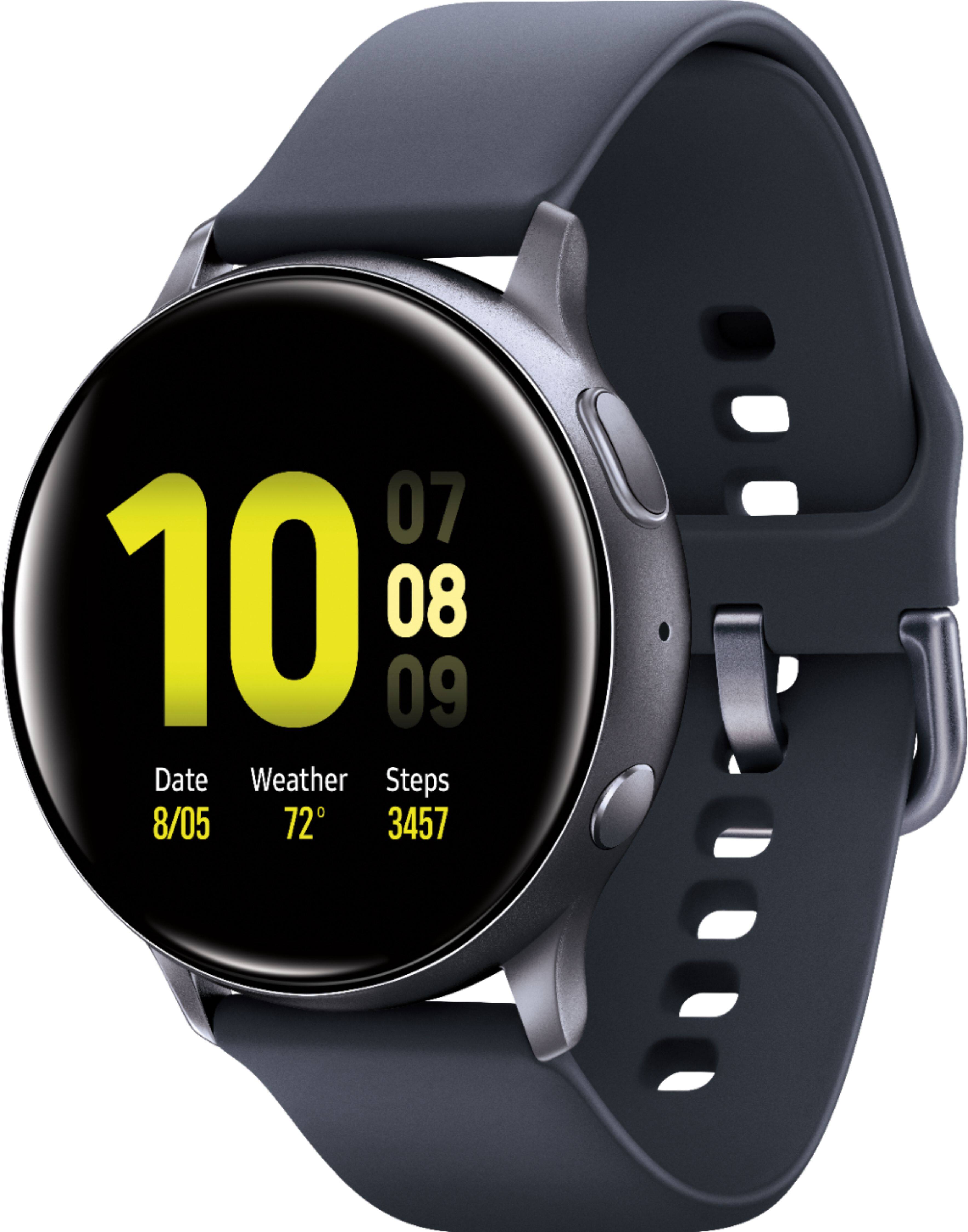 Left. Samsung - Geek Squad Certified Refurbished Galaxy Watch Active2 Smartwatch 40mm Aluminum - Aqua Black.