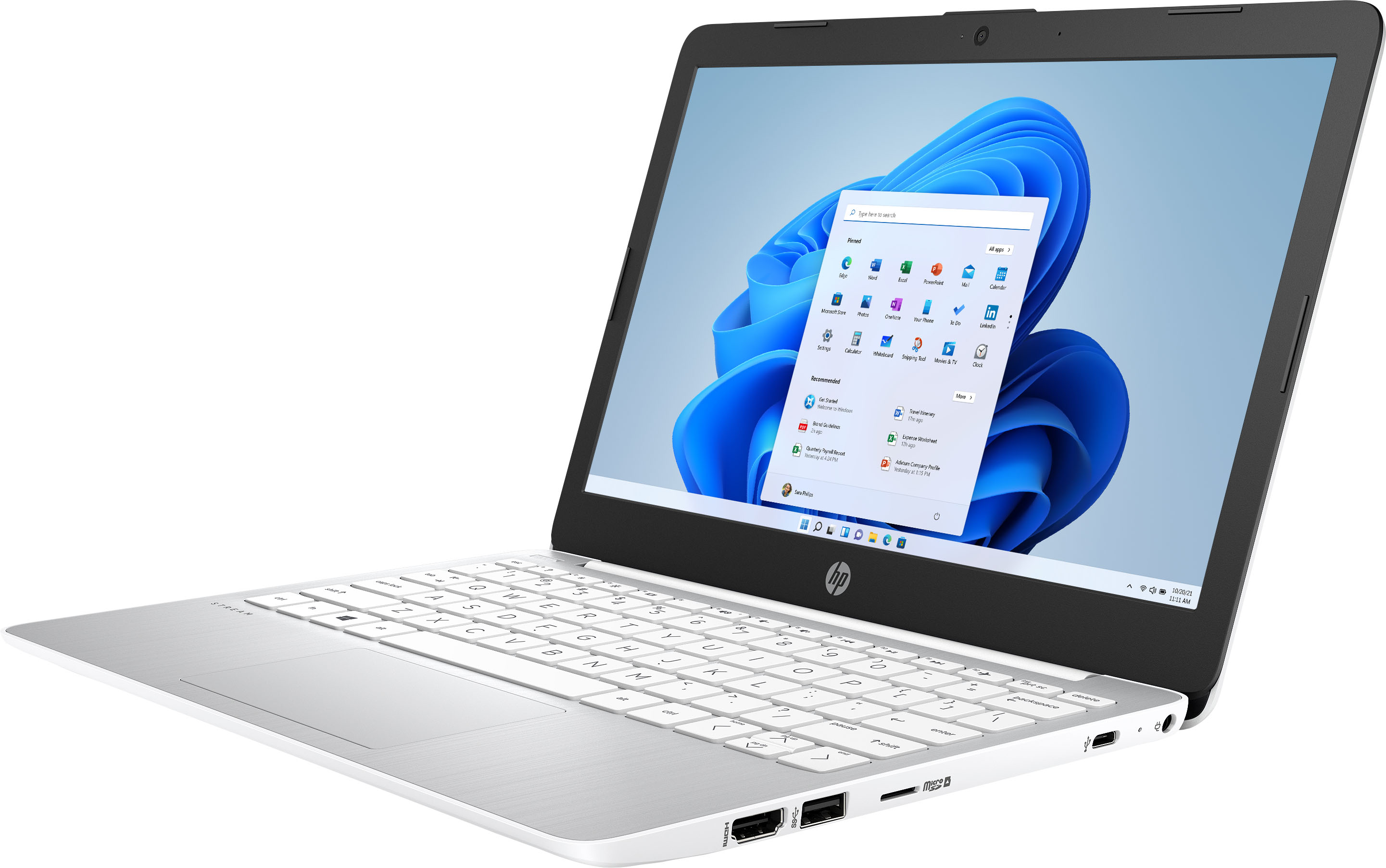 Left View: HP - Stream 11.6" Laptop - Intel Celeron - 4GB Memory - 64GB eMMC Flash Memory - Diamond White
