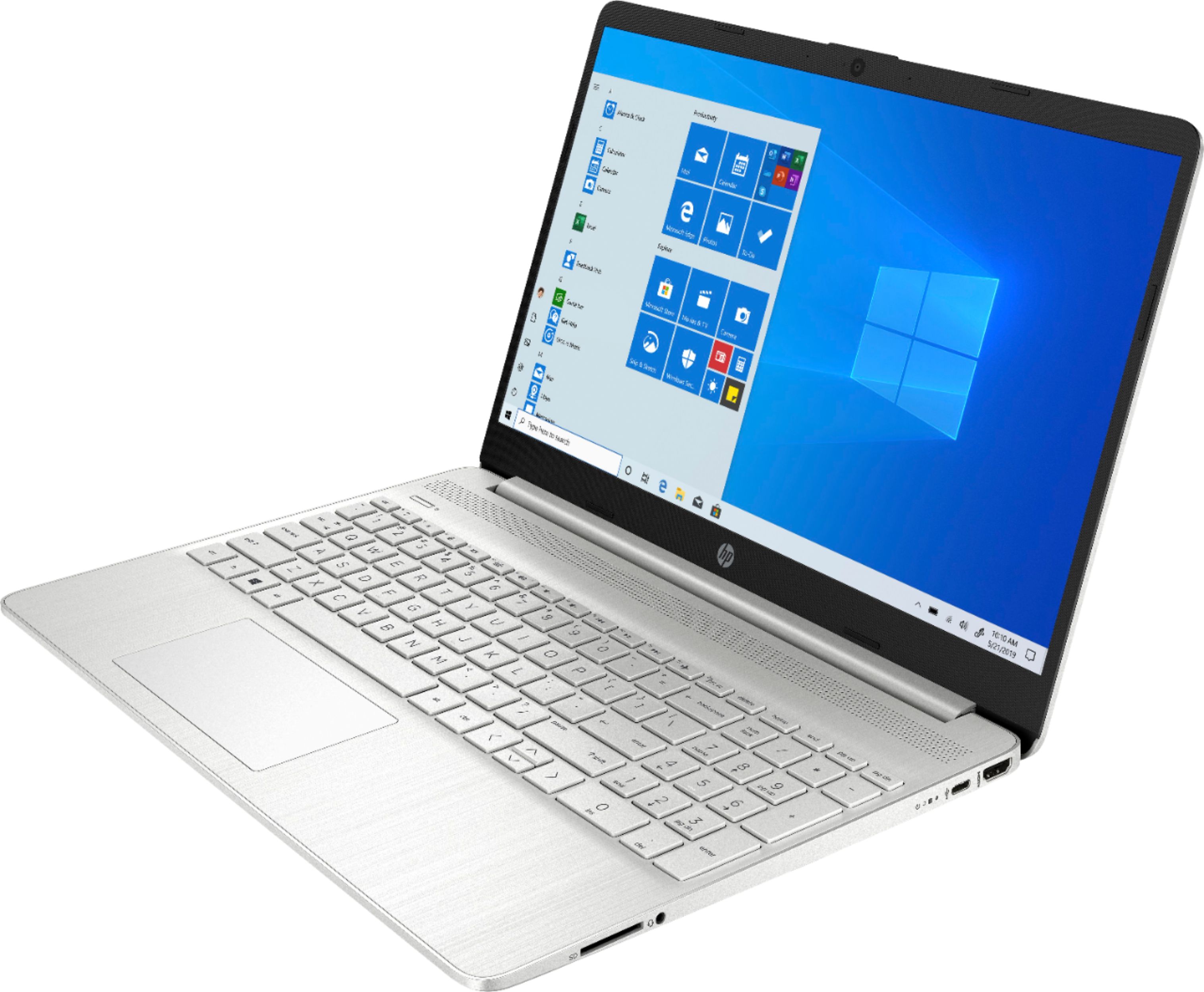 Left View: HP - 15.6" Touch-Screen Laptop - Intel Core i5 - 12GB Memory - 256GB SSD - Natural Silver