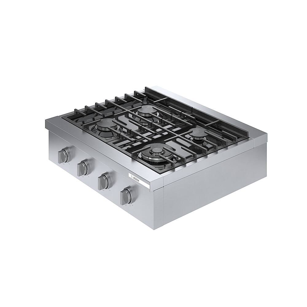 Left. Bosch - 800 Series 30" Built-In Gas Cooktop with 4 Burners including 18,000 BTU Burner - Silver.