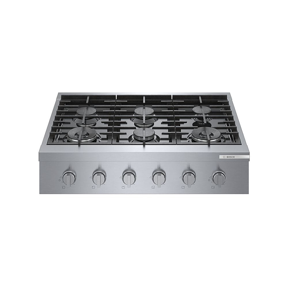 Front. Bosch - 800 Series 36" Built-In Gas Cooktop with 4 Burners and 2 Dual Flame Burners - Silver.