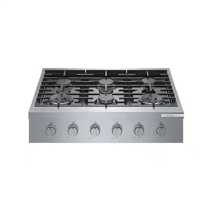 Front. Bosch - 800 Series 36" Built-In Gas Cooktop with 4 Burners and 2 Dual Flame Burners - Silver.