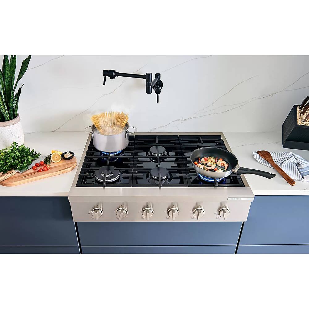 Alt View 28. Bosch - 800 Series 36" Built-In Gas Cooktop with 4 Burners and 2 Dual Flame Burners - Silver.