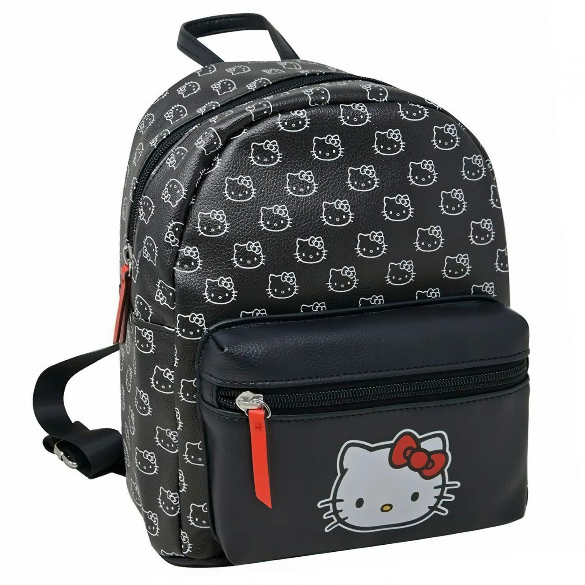 Hello Kitty - Black & White 10" Mini Deluxe Backpack with 1 Front pocket - Multicolored