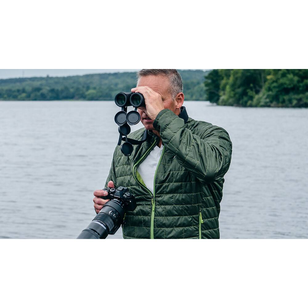 Left. OM System - 10x42 PRO Compact Waterproof Roof Prism Binoculars V501021BU000 - Black.