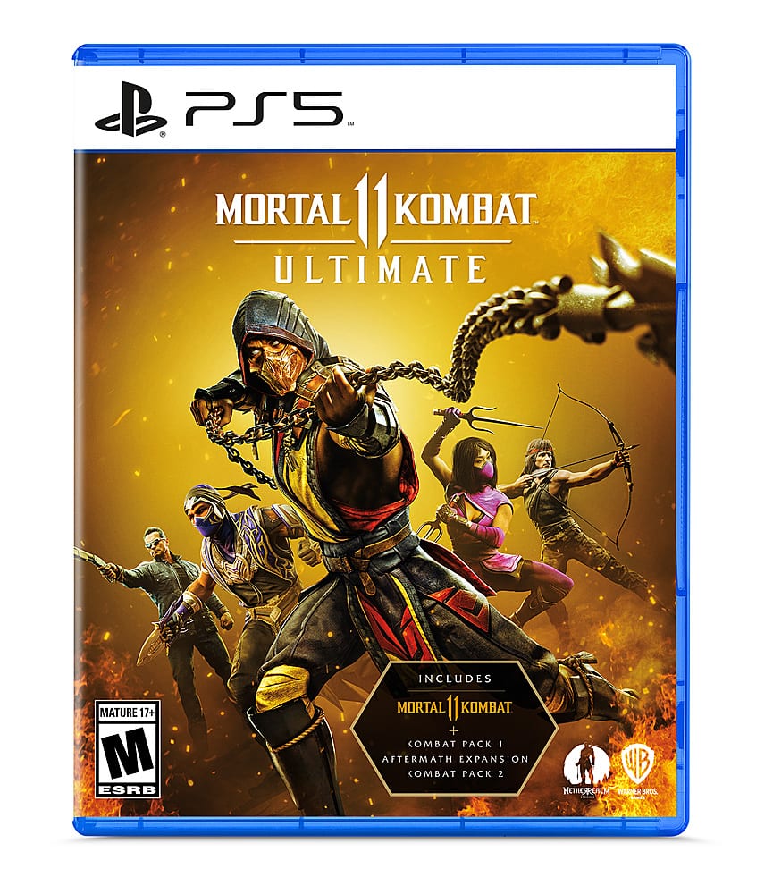 PS5 Mortal Kombat Ultimate Mature 17+ M ESRB Includes Mortal Kombat + Kombat Pack 1 + Aftermath Expansion + Kombat Pack 2 Warner Bros Non-DreamWorks LM Harner Bros.