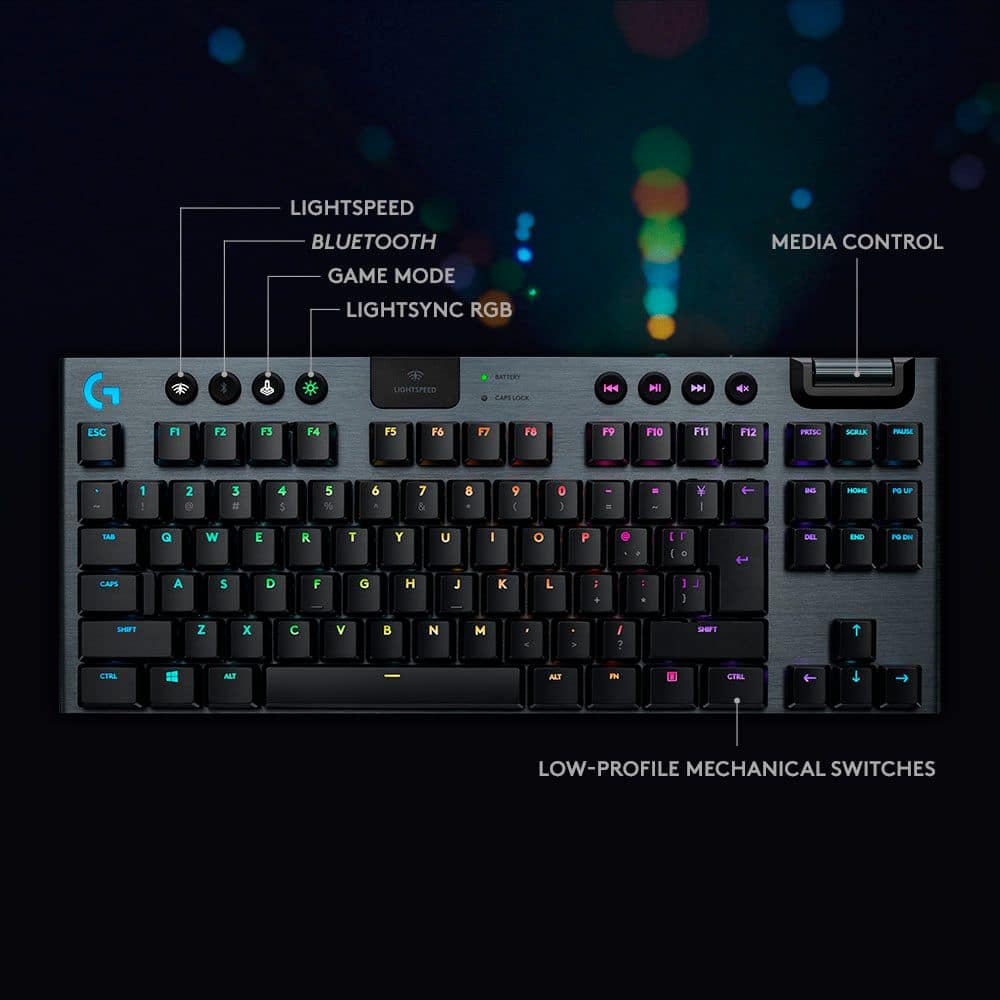  Logitech G915 TKL Tenkeyless Lightspeed Wireless RGB Mechanical  Gaming Keyboard, Low Profile Switch Options, Lightsync RGB, Advanced  Wireless and Bluetooth Support - Tactile,Black : Electronics