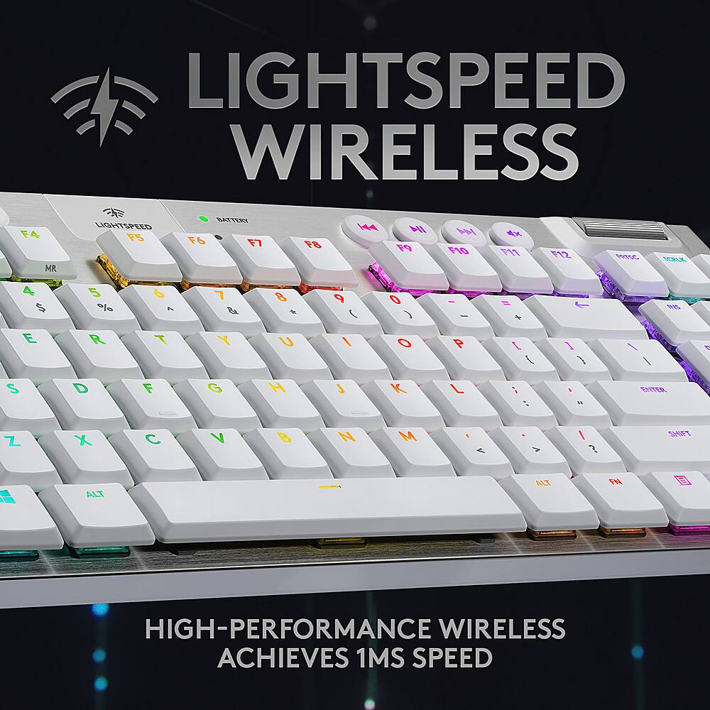 Lightspeed Wireless F4 MR Lightspeed F5 Sattery F6 F7 FB H HI F9 W F10 *x F11 F12 MINC SORLKC A $ E 5 % R 6 A T 7 & Y 8 % U 9 ( I 0 ) O - - P  + 1 1 f ] } / I N d S D F G H J K L , : & W LITER Z X C V B N M < A 1 ? SHUFT = ALT ALT FN HIGH-PERFORMANCE WIRELESS ACHIEVES 1MS SPEED
