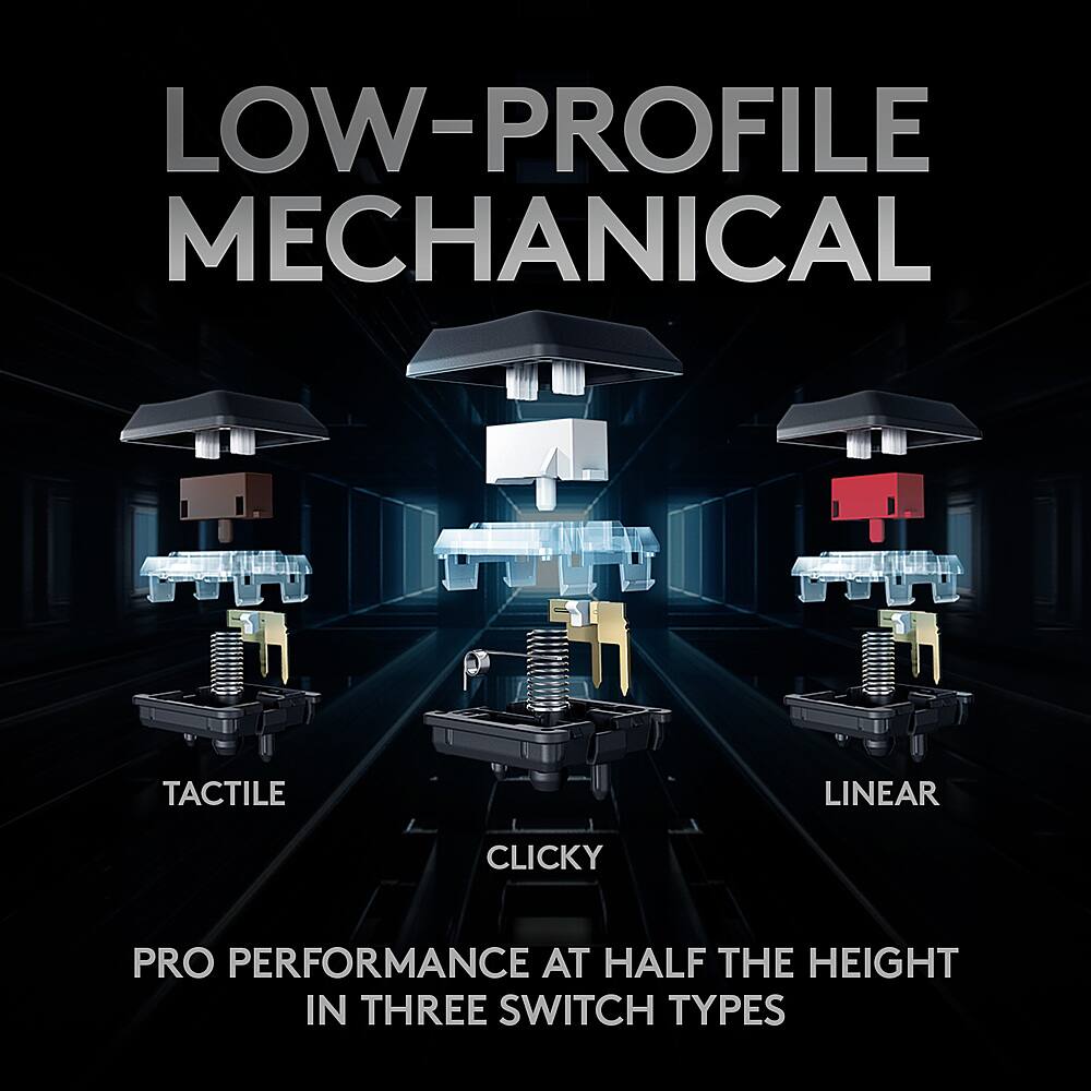 Low-profile mechanical tactile linear clicky pro performance at half the height in three switch types.