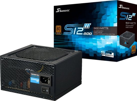 Front Zoom. Seasonic - SSR-500GB3, 500W 80+ Bronze PSU, ATX12V/EPS12V, Direct Output, Smart & Silent Fan Control, 5 yr Warranty - Black.