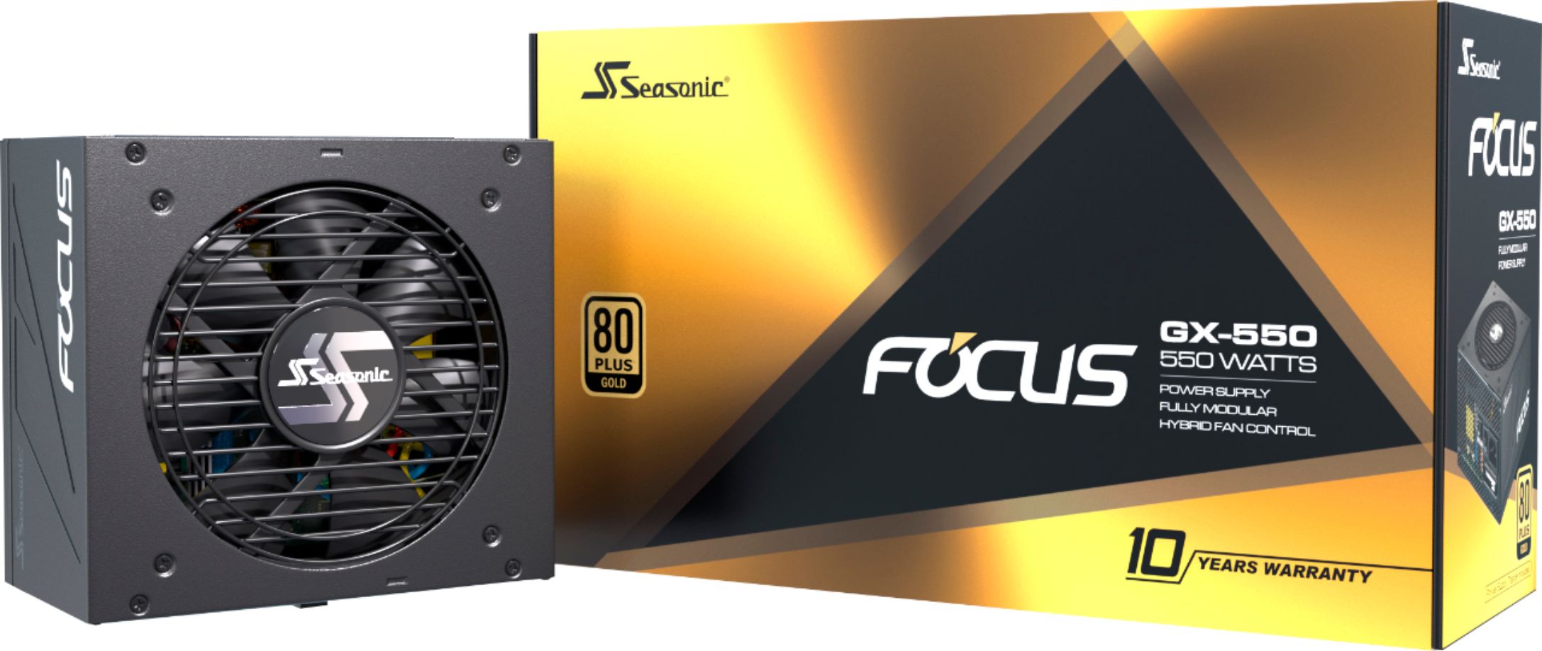 Seasonic - FOCUS GX-550, 550W 80+ Gold PSU, Full-Modular, Control de ventilador en modo de enfriamiento silencioso, sin ventilador, 10 años de garantía - Negro