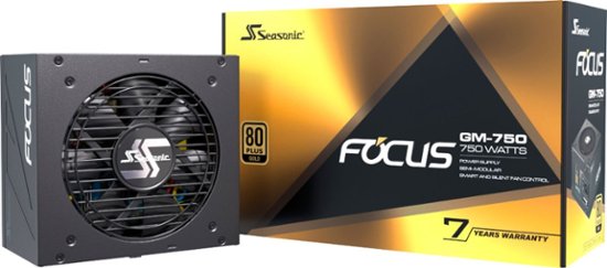 Front Zoom. Seasonic - FOCUS GM-750, 750W 80+ Gold PSU, Semi-Modular, Fits All ATX Systems, Fan Control in Silent & Cooling Mode, 7 Yr Warranty - Black.