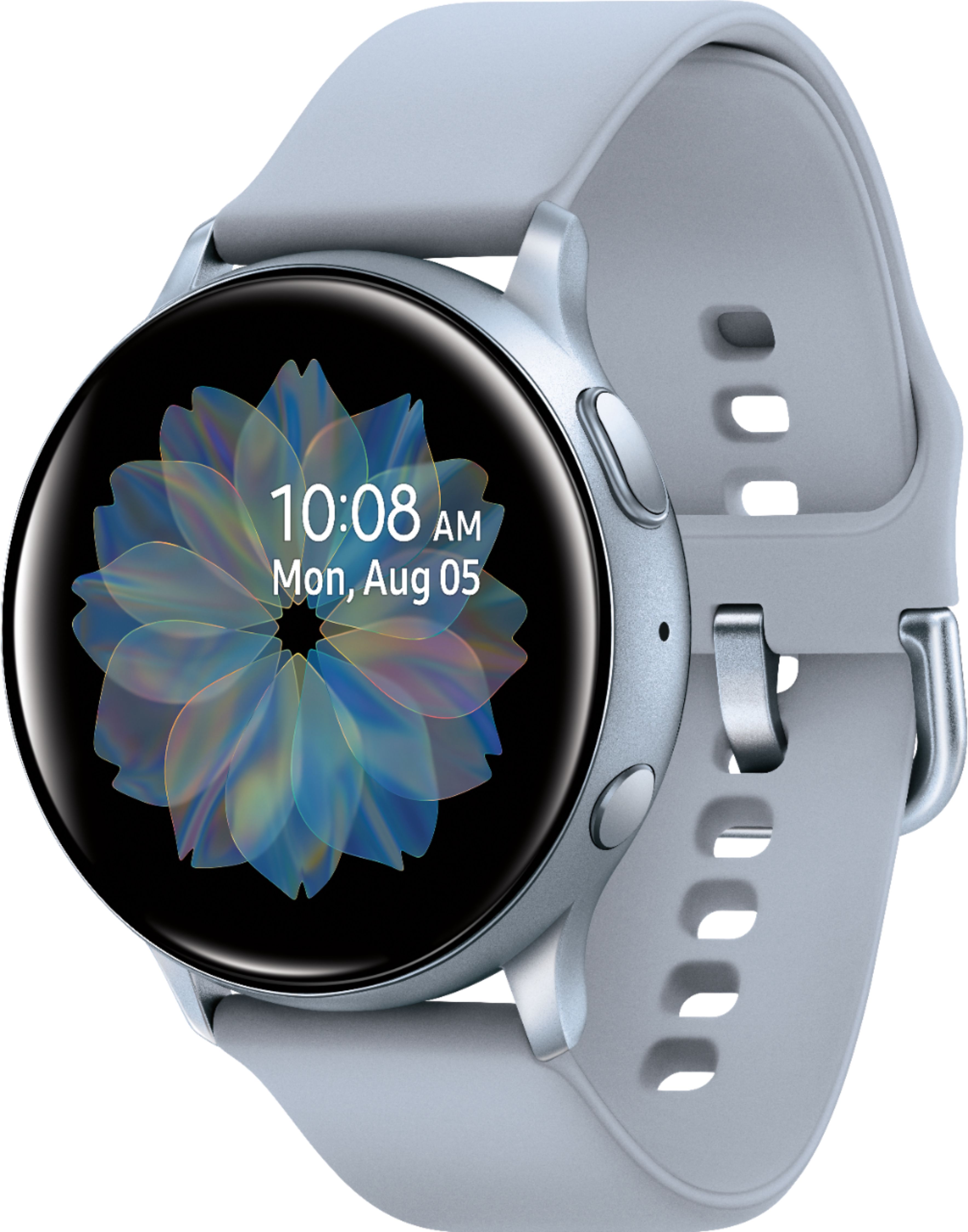 Left View: Samsung - Geek Squad Certified Refurbished Galaxy Watch Active2 Smartwatch 40mm Aluminum - Cloud Silver
