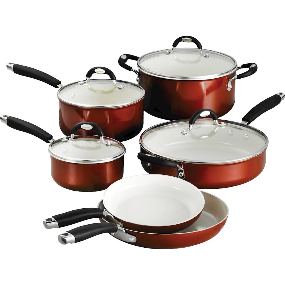 Angle View: Tramontina - Gourmet Ceramica Deluxe 10-Piece Cookware Set - Copper