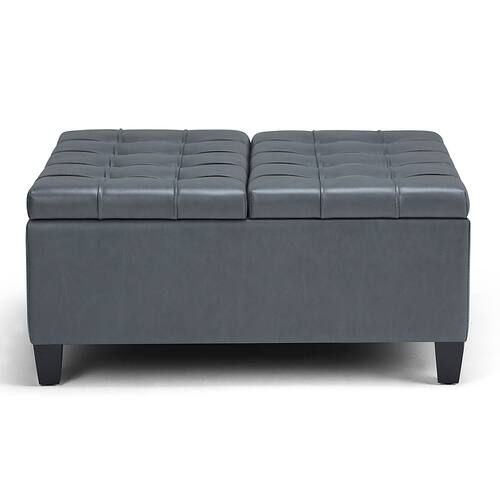 Simpli Home - Harrison Contemporary Wood/Polyurethane Faux Leather Ottoman - Stone Gray