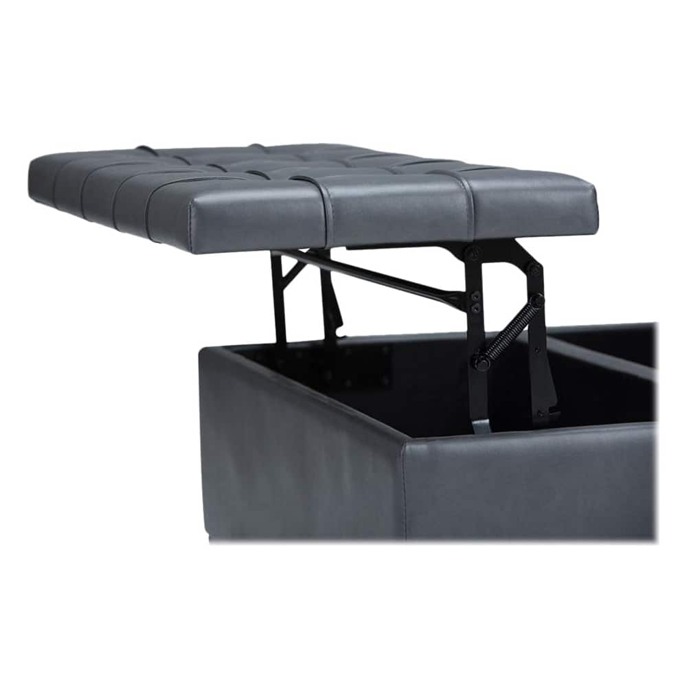 Alt View 12. Simpli Home - Harrison 36 inch Wide Transitional Square Coffee Table Storage Ottoman in Stone Grey Faux Leather - Stone Gray.