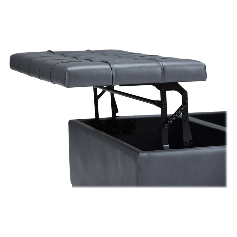 Alt View 12. Simpli Home - Harrison 36 inch Wide Transitional Square Coffee Table Storage Ottoman in Stone Grey Faux Leather - Stone Gray.