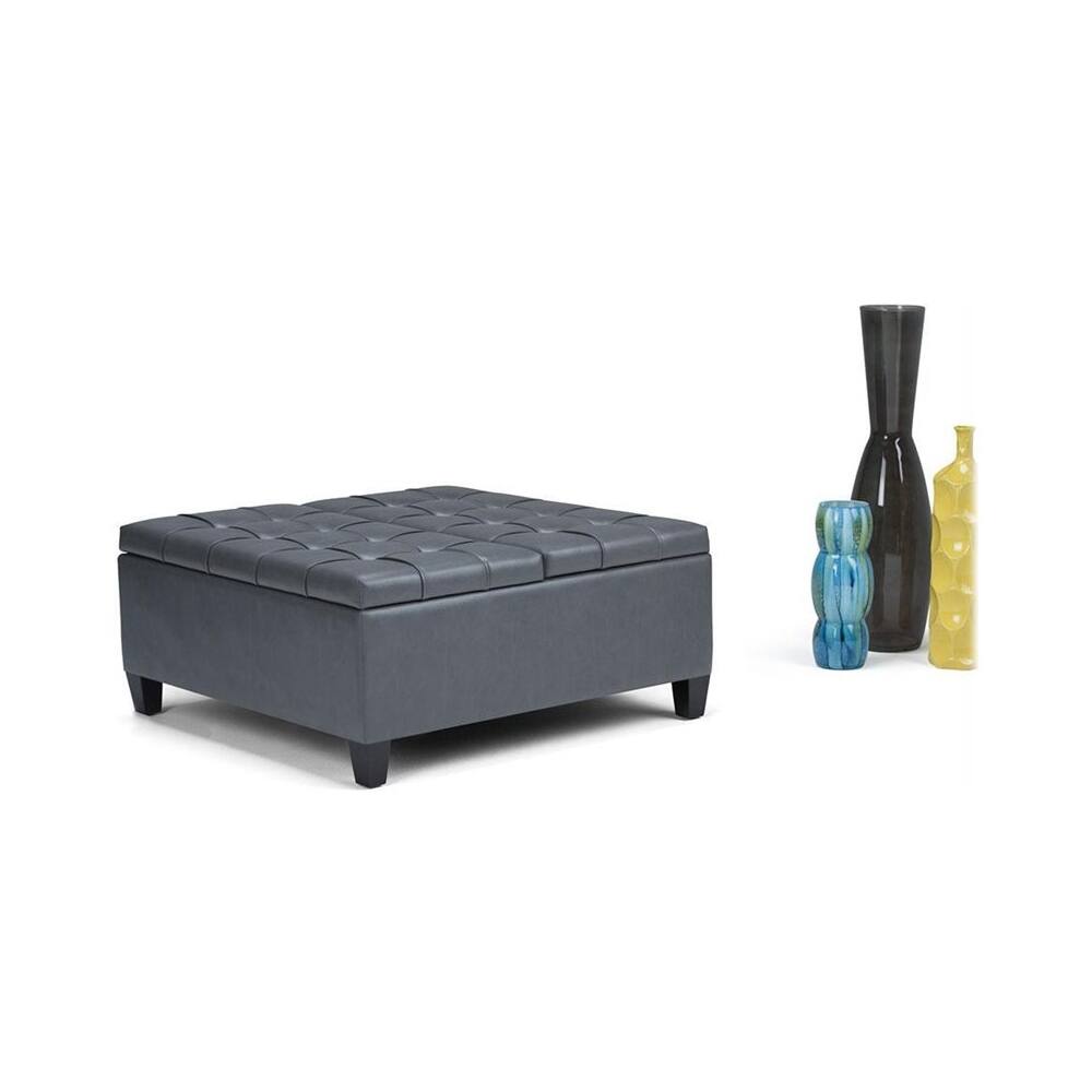 Left View: Simpli Home - Harrison Contemporary Wood/Polyurethane Faux Leather Ottoman - Stone Gray