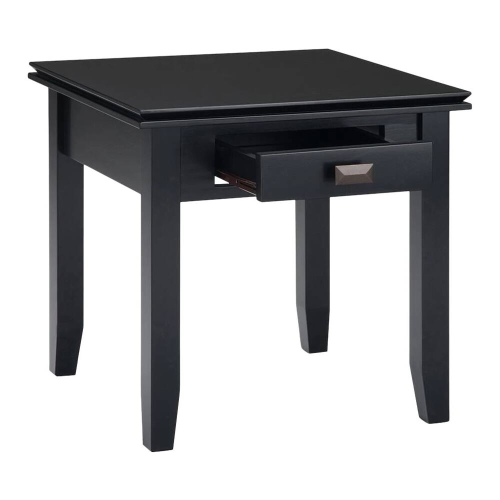 Left. Simpli Home - Artisan SOLID WOOD 21 inch Wide Square Transitional End Side Table in Black - Black.