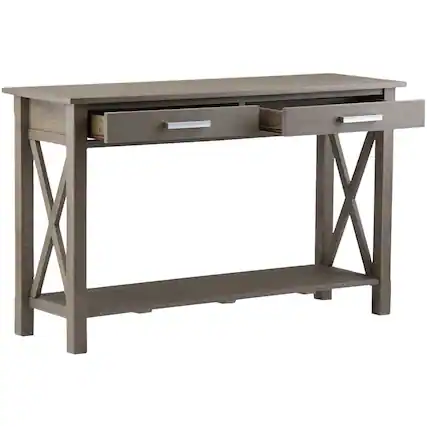 Front. Simpli Home - Kitchener Rectangular Contemporary Wood 2-Drawer Console Table - Farmhouse Gray.