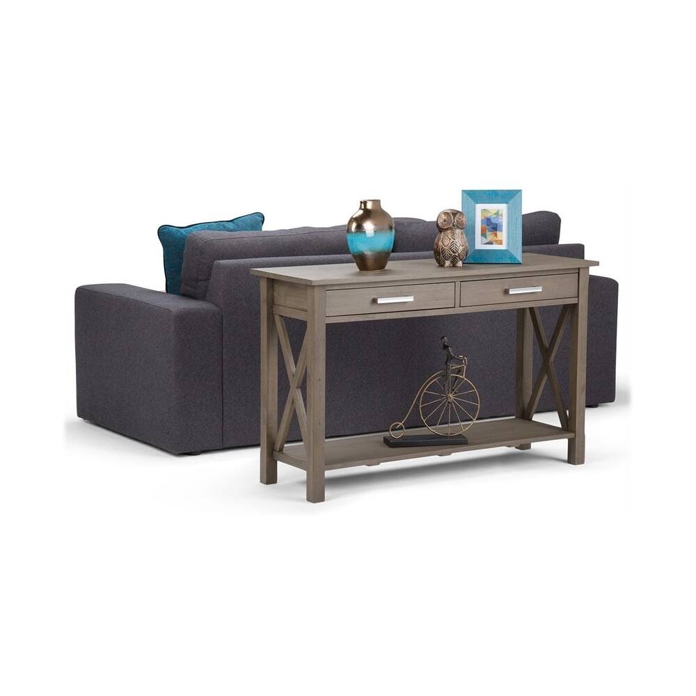 Alt View 14. Simpli Home - Kitchener Rectangular Contemporary Wood 2-Drawer Console Table - Farmhouse Gray.