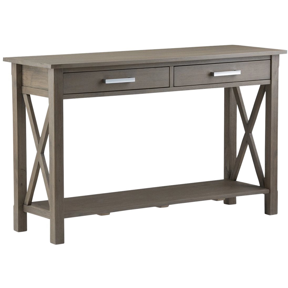 Left View: Simpli Home - Kitchener Rectangular Contemporary Wood 2-Drawer Console Table - Farmhouse Gray