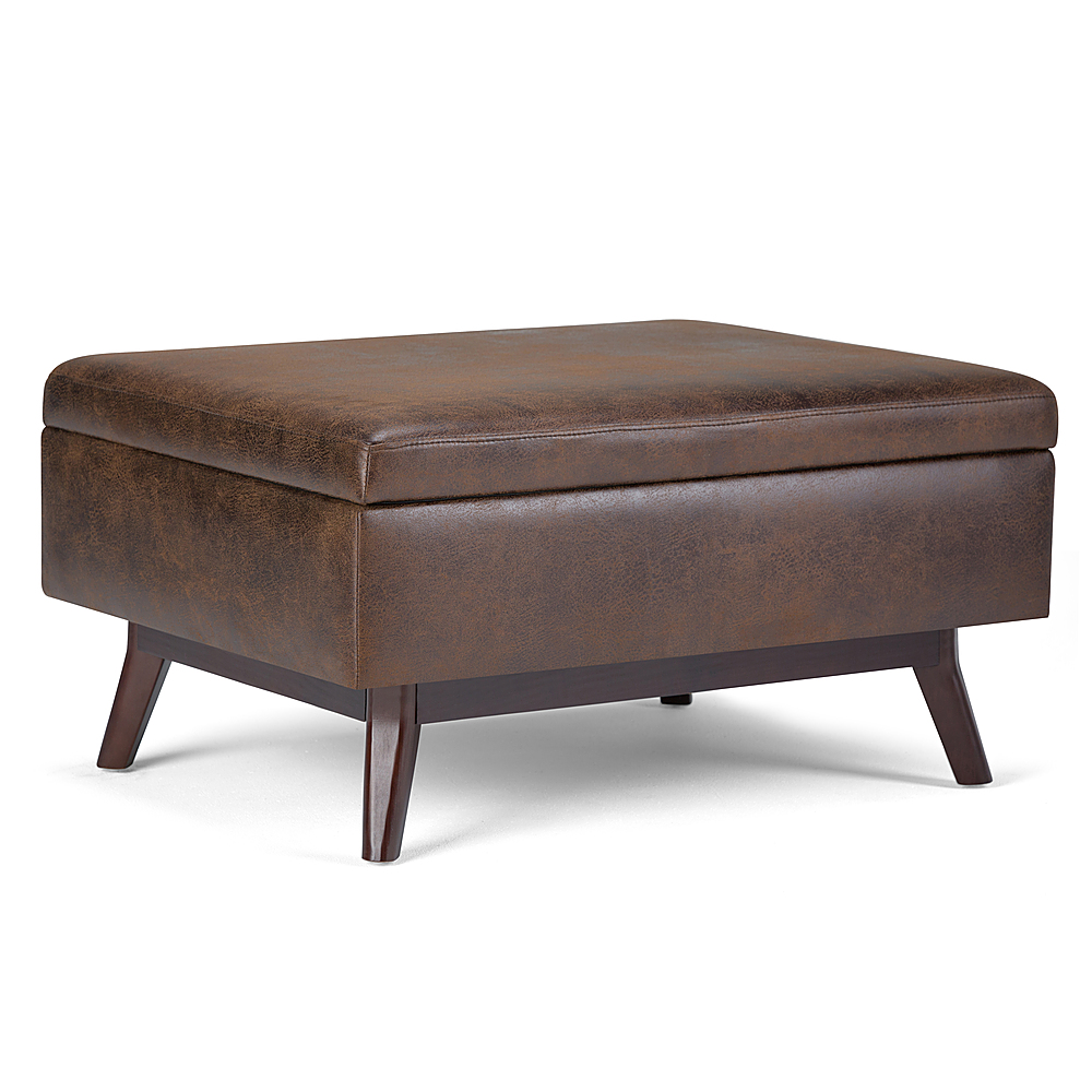 Angle View: Simpli Home - Dover Square Contemporary Wood/Faux Leather Ottoman With Inner Storage - Stone Gray