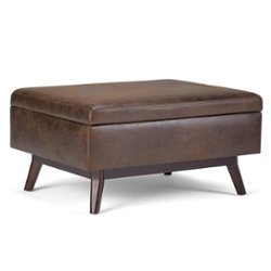 Simpli Home - Owen 34 inch Wide Mid Century Modern Rectangle Coffee Table Storage Ottoman - Distressed Chestnut Brown - Front_Zoom