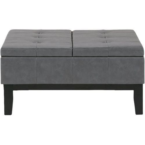 Simpli Home - Dover Square Contemporary Wood/Faux Leather Ottoman With Inner Storage - Stone Gray