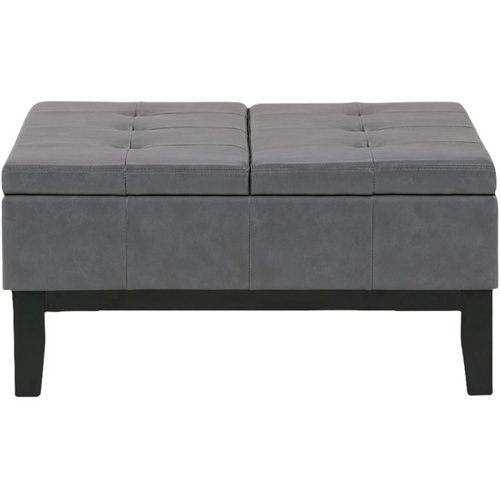 Simpli Home Dover Square Contemporary, Black Leather Ottoman Coffee Table With Storage