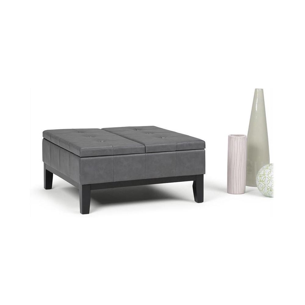 Left View: Simpli Home - Dover Square Contemporary Wood/Faux Leather Ottoman With Inner Storage - Stone Gray