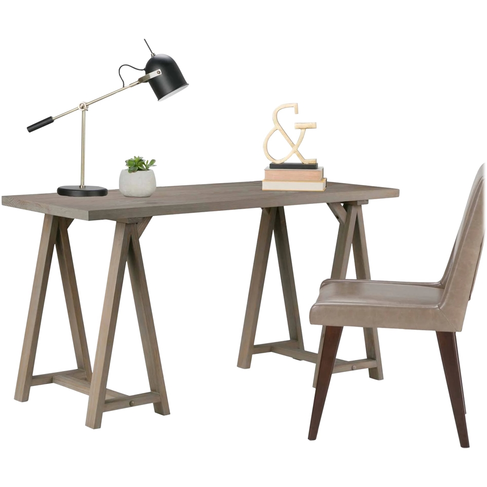 Left View: Simpli Home - Sawhorse Rectangular Industrial Wood Table - Distressed Gray