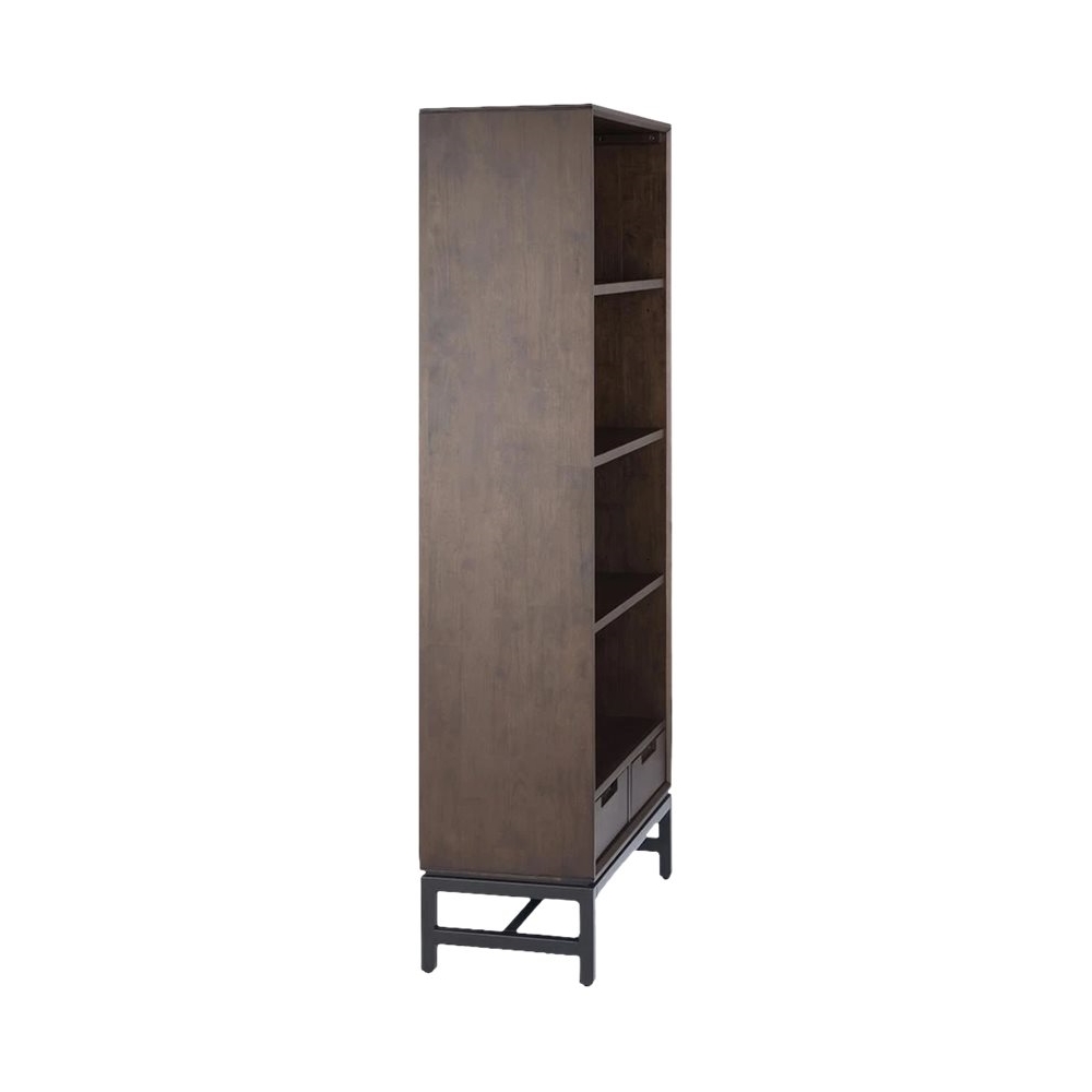 Left View: Simpli Home - Banting Modern Industrial Metal & Solid Rubberwood 3-Shelf 2-Drawer Bookcase - Walnut Brown
