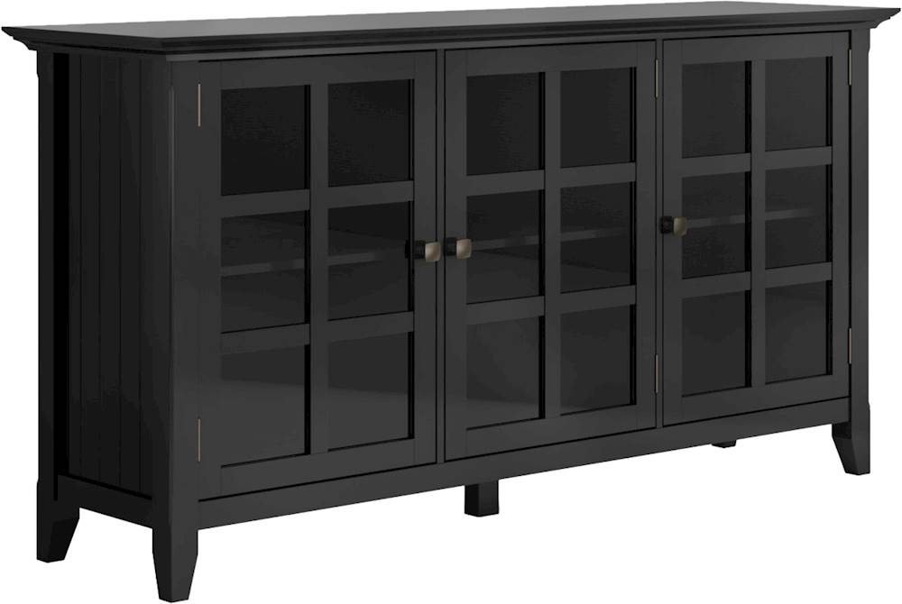 Angle. Simpli Home - Acadian SOLID WOOD 62 inch Wide Transitional Wide Storage Cabinet in Black - Black.