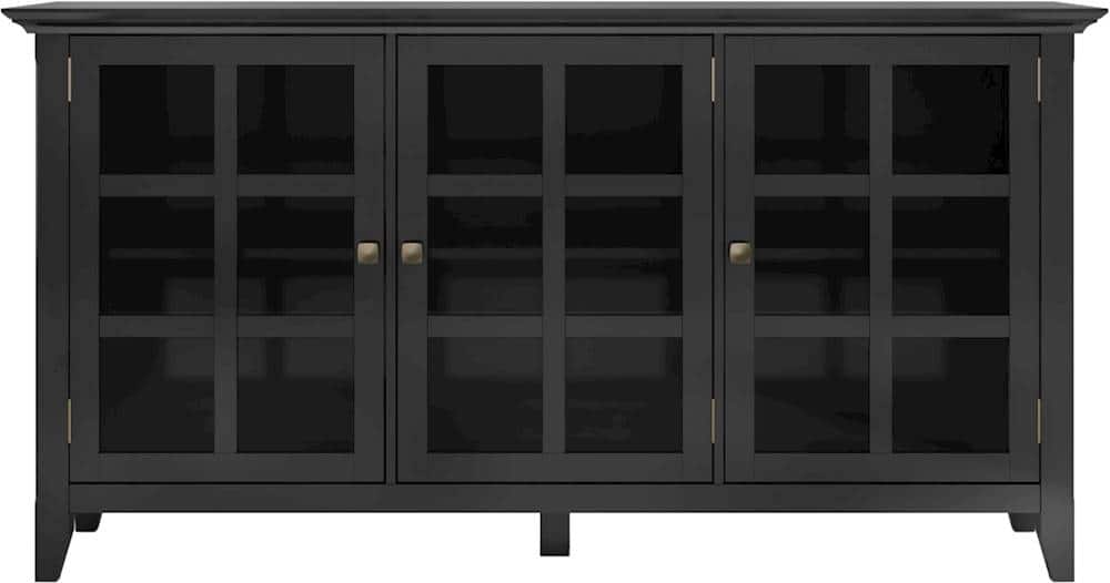 Simpli Home - Acadian SOLID WOOD 62 inch Wide Transitional Wide Storage Cabinet - Black - Front_Zoom