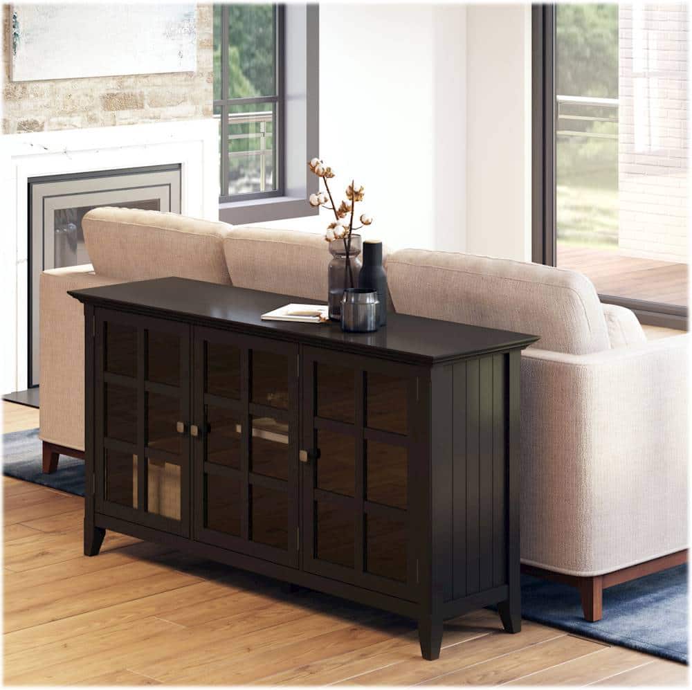 Alt View 16. Simpli Home - Acadian SOLID WOOD 62 inch Wide Transitional Wide Storage Cabinet in Black - Black.